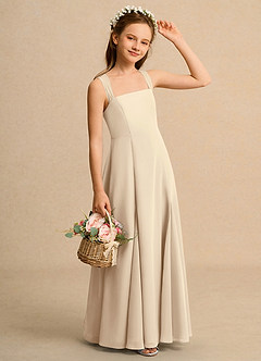 Azazie Tater Junior Formal Jurken voor bloemenmeisjes A-Lijn Jurk van Chiffon Geplooid Champagne image3