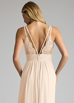 Azazie Maren Allure Robes de demoiselle d'honneur Robe Trapèze en Mousseline de soie Col V dentelle Albâtre Blanc image2