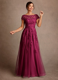 Azazie Jalinda Mother of the Bride Dresses Burgundy A-Line Lace Chiffon Dress image3