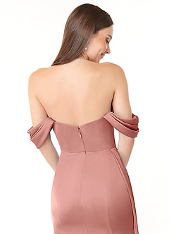 Azazie Amyra Bridesmaid Dresses Rosette Sheath Off the Shoulder Stretch Satin Convertible Dress image3