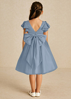 Azazie Kaeya Abiti da Ragazza di Fiori Abito A-Line in Tulle Fiocco Blu Polveroso image1