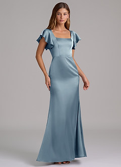 Azazie Elkie 신부 들러리 드레스 인어 스퀘어 네크라인 스트레치 새틴 바닥 길이 드레스 image4