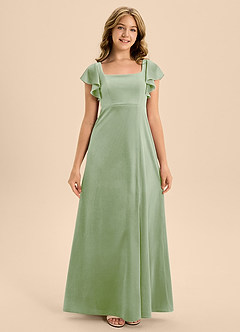 Azazie Bondi Junior Dusty Sage A-Line Bow Velvet Dress image5