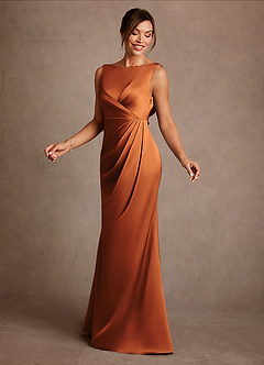 Azazie Baltimore Moeder van de bruid jurken A-Lijn Jurk van Stretch Satijn Geplooid Kaneel image3