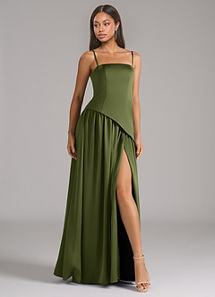 Azazie Adeline Bridesmaid Dresses Olive A-Line Strapless Stretch Satin Convertible Dress image6