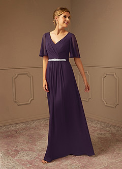Azazie Tricia Mother of the Bride Dresses Plum A-Line V-Neck Pleated Chiffon Dress image1