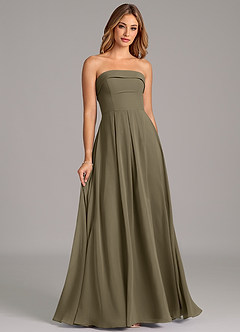 Azazie Lucienne Brudtärnklänningar Klänning av A-Linje i Chiffong Axelbandslös Pilgrön Konvertibel image3