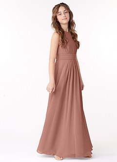 Azazie Bonnie Junior Cedar Rose A-Line Pleated Chiffon Dress image2
