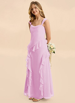Azazie Sloane Junior Vestido Rosa Caramelo de Gasa de Corte en A con Escote corazón image4