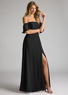 Azazie Sue Bridesmaid Dresses Black A-Line Off the Shoulder Chiffon Convertible Dress image5