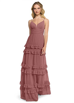 Azazie Rachel Abiti da Damigella Abito A-Line in Chiffon Rosa Del Deserto image1