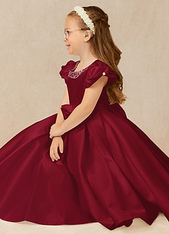 Azazie Jewel Robe Demoiselle D'honneur Fillette Robe Princesse en Mat Satiné Plissée Bourgogne image3