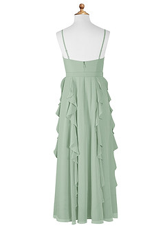 Azazie Peyton Junior Agave A-Line V-Neck Cascading Ruffles Chiffon Dress image7