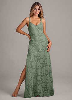 Azazie Aliza Vestidos de damas de honor Vestido de Matcha de Devorado Floral de Corte en A image1