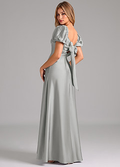 Azazie Fatima Bridesmaid Dresses Silver A-Line Pleated Stretch Satin Dress image2