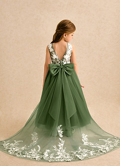 Azazie Mixie Sukienki dla dziewczynek sypiących kwiaty Suknia balowa Koronka Sznurówka Długość kostki Sukienka image1