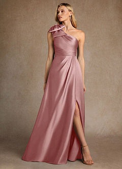 Azazie Easton Mère de la mariée Robes Robe Trapèze en Satin extensible Une épaule Rose Poussiéreuse image4