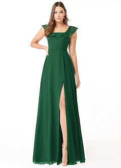 Azazie Jinny Bridesmaid Dresses Dark Green A-Line Square Neckline Ruched Chiffon Dress image1