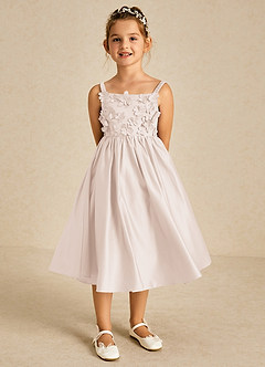 Azazie Midge vestidos de niña de las flores Vestido de Pétalo De Rosa de Satin Mate de Corte En A con Lazo image1