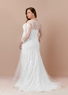 Azazie Yoki Vestidos de novia Vestido de Diamante Blanco de Tul de Corte Sirena con Scoop image10