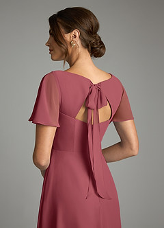 Azazie Kimber Bridesmaid Dresses Merlot A-Line Flounce Sleeve Chiffon Dress image8