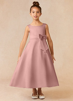 Azazie Lindy Blumenmädchenkleider A-Linie Plissee Matte Satin Kleid Roségold image2