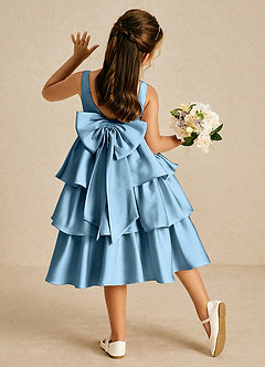 Azazie Margery vestidos de niña de las flores Vestido de Azul Acero de Satén Elástico de Corte En A con Lazo image1