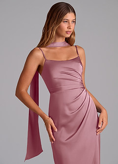 Azazie Calandra Bridesmaid Dresses Vintage Mauve A-Line Pleated Stretch Satin Dress image7