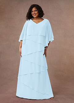 Azazie OHara Mère de la mariée Robes Robe Trapèze en Mousseline de soie Col V Bleu Ciel image10