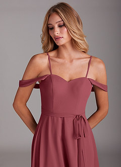 Azazie Aaron Bridesmaid Dresses Merlot A-Line Off the Shoulder Chiffon Convertible Dress image2
