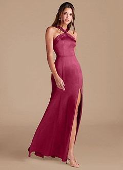 Azazie Rue Bridesmaid Dresses Burgundy Sheath Pleated Metallic Satin Dress image4