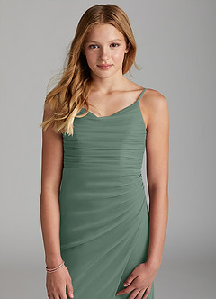 Azazie Deandra Junior Eucalyptus Sheath Stretch Chiffon Dress image6