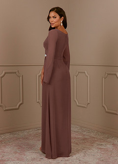 Azazie Belinda Mother of the Bride Dresses Espresso A-Line V-Neck Pleated Chiffon Dress image4