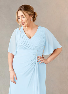 Azazie Carson Mother of the Bride Dresses Sky Blue A-Line V-Neck Lace Chiffon Dress image10