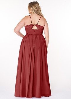 Azazie Cora Bridesmaid Dresses Rust A-Line Pleated Chiffon Dress image7