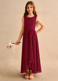 Azazie Wonderland Junior Formal vestidos de niña de las flores Vestido de Borgoña de Gasa de Corte En A con Plisado image4