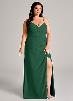 Azazie Maci Bridesmaid Dresses Dark Green Sheath Pleated Chiffon Dress image11
