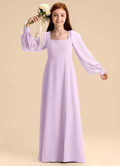 Azazie Bondi Junior Frosted Lilac A-Line Blouson Chiffon Dress image7