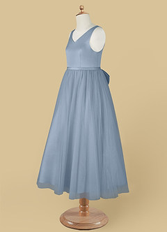 Azazie Marybell Flower Girl Dresses Dusty Blue A-Line Bow Tulle Dress image10