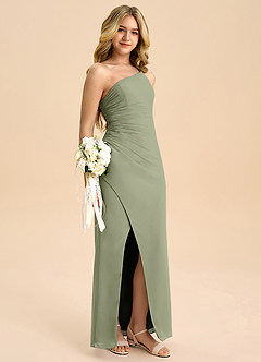 Azazie Eren Junior Vestido Pistache de Chiffon de Linha A com Plissado image1