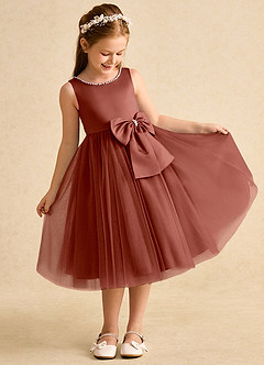 Azazie Twinsie vestidos de niña de las flores Vestido de Castaño de Tul de Corte En A con Lazo image5