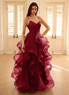 Carmencita Merlot A-Linien-Rüschen-Abendkleid image6