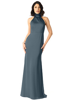 Azazie x Delaney Bridesmaid Dresses Twilight Sheath High Neck Stretch Satin Dress image1