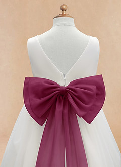 Azazie Kavi Flower Girl Dresses Ivory Mulberry A-Line Bow Matte Satin Dress image10