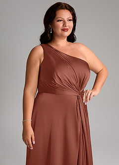 Azazie Brooke Jurken voor bruidsmeisjes Jurk van Stretch Satijn met A-Lijn One-Shoulder Kastanjebruin image13