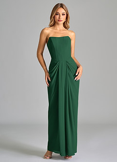 Azazie Anaïs Bridesmaid Dresses Dark Green Sheath Strapless Chiffon Dress image1