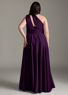 Azazie Charlize Robes de demoiselle d'honneur Robe Trapèze en Satin extensible Ue épaule Grain De Raisin image10