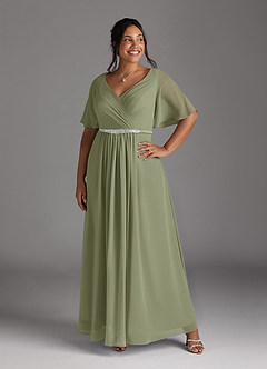 Azazie Tricia Mother of the Bride Dresses Pistachio A-Line V-Neck Pleated Chiffon Dress image10