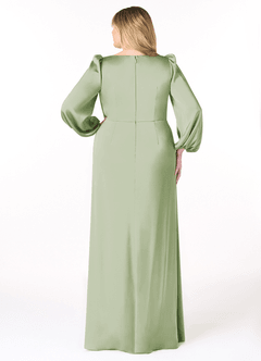 Azazie Mel Robes de demoiselle d'honneur Robe Fourreau en Satin extensible Manche longue Vert Sauge image8
