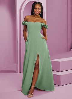 Barbie ♥ Azazie Brautjungfernkleider Wandelbar A-Linie Schulterfrei Chiffon Kleid Matcha image1